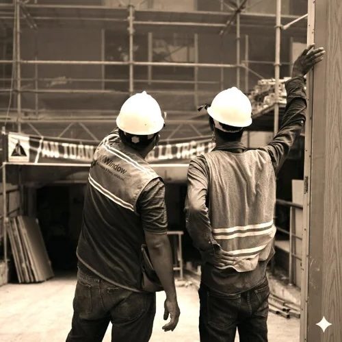 Construction professionals reviewing work in the field